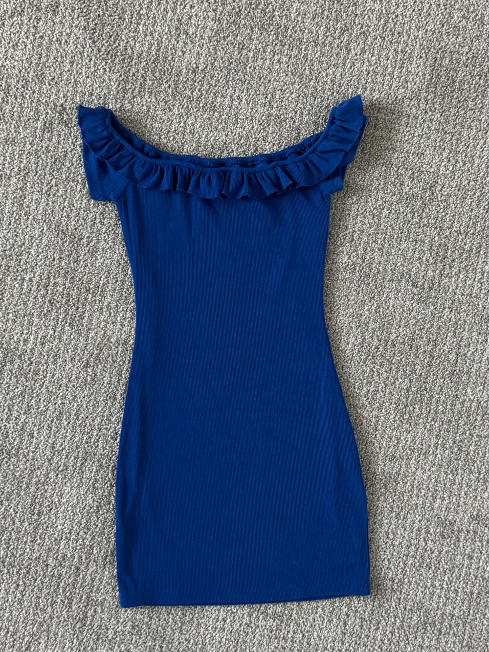 Revolve superdown Blue Rib Off-Shoulder Ruffle Mini Dress - Picture 2 of 6